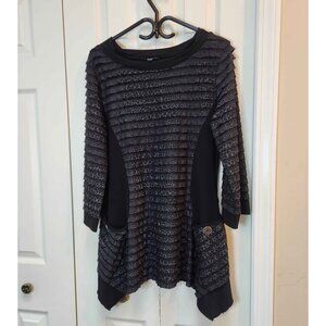 Bellissima black tunic textured with‎ pockets womens large 3/4 sleeves